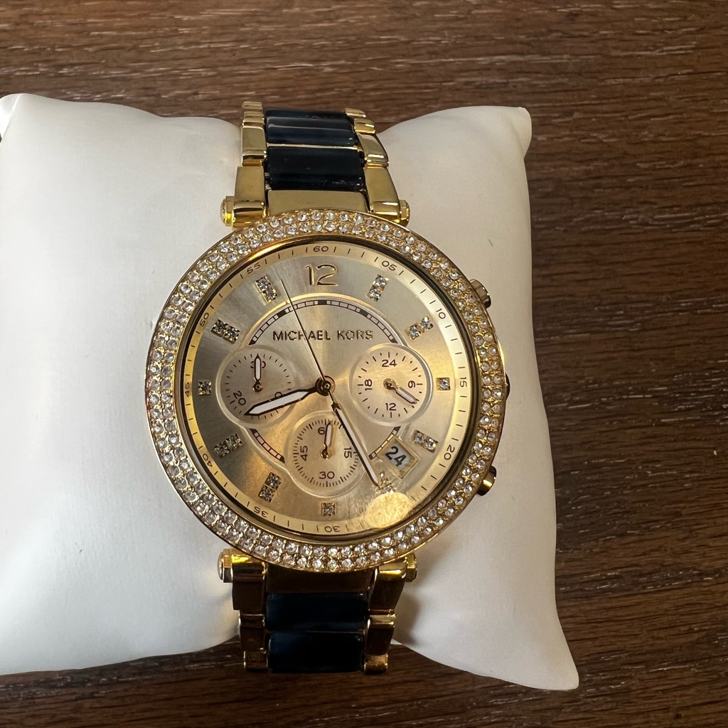 Michael Kors Gold And Crystal Women's Watch With Blue And Gold Band